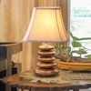 Devansh Off-White Rectangular Cotton Table Lamp With Wood Pebble Lamp (12X8X16.5) Inches