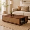 Liora Sheesham Wood and Cane Rectangular Coffee Table in Walnut Finish