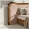 Elowen Softline King Size Bed in velvet With Oak wood Frame & Hydraulic Storage