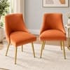 Rosslyn Sheesham Wood Set of 2 Accent Chairs in Peach Velvet Upholstery with Metal Legs