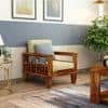 Madhavi 1 Seater Wooden Sofa (Creame Colour, Honey Finish)