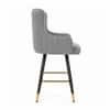 Doe Buck Nolen Upholstered Bar Stool in Grey Colour with Gold Tip Legs