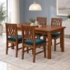 Globally Indian Bandhana Solid Sheesham Wood 4 Seater Dining Table Set 4 Chairs Teal Green