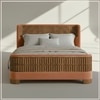 Heritage Cane Upholstered Queen Size Bed in Linen With Oak wood Frame