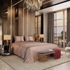 Stoa Paris Satin Bedsheet for Super King Bed (274 cm x 274 cm) with 2 Pillow Covers heet for Estate Champagne