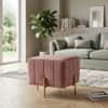 Doe Buck Adirondack Channel Tufted Velvet Ottoman Stool in Pink Colour with Gold Legs