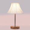 Devansh Off-White Cotton Vintage Straight Pleated   Lamp With Natural  Wood Base  & Steel Pipe  (12X19)