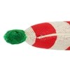 Streaky Knitted Oblong Pillow Cover With Pom Poms  Red Natural 35X7 Inches