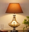 Delicea Smoke Glass And Chrome Finish Metal Table Lamp With Beige Cotton Shade