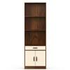 Seonn Engineered Wood Bookshelf with Drawer and 2 Doors Cabinet in Brown Maple & Beige