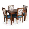 Globally Indian Sheesham Wood 4 Seater Dining Table Set With 4 Solid Wood Upholstered Chairs – In Blue Color
