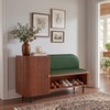 Haven Solid Wood Shoe Cabinet In Honey Finish with Olive leatherette Colour