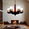 Eliante 6-Light Chandelier, Mild Steel, Glass And Wood, Modern Ceiling Lighting Fixture