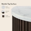 Aurora Round White Marble and Solid Wood Side Table in Java Walnut finish