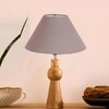 Devansh Grey Cotton Table Lamp With  Wood Natural Base (10X18 Inches)-32