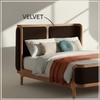 Valerio Duo-Panel Luxe Queen Size Bed in Chocolate Brown colour Velvet with Oak wood Frame