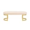 Doe Buck Upholstered Oval Bench in Beige Colour with Gold Loop Legs