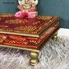 D'Dass Red Mdf and Sheesham Wooden Pooja Chowki With Drawer