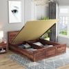 Stainfiled Solid Wood Queen Size Bed In  Hydraulic Storage Bed In Teak Finish