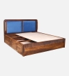 Lotus Solid Wood Queen  Size Upholstered Bed With Box Storage (Provincial Teak Finish)