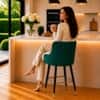 Doe Buck Nolen Upholstered Bar Stool in Green Colour with Gold Tip Legs