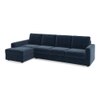 Apollo Fabric Sectional Sofa (Colour : Sea Port Blue Velvet, Cushion : Hard, Back Type : Regular, Seating Capacity : Left Aligned 3 Seater + Left Aligned Chaise + Ottoman)