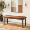 Dane Solid Wood Bench In Danish Walnut Finish with Nappa Tan Leatherette Colour