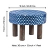 Maple Solid Wood Foot Stool in Indigo Patch Kantha Fabric