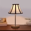 Devansh Off-White Cotton Vintage  Lamp With Natural  Wood Base  & Steel Pipe  (12X17.75)
