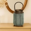 Luxe Home Hanging Bamboo Lantern with Handle or Glass Jar - 2025-330- Seige (26x17x17 cm)