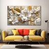 The Castle Decor 3D Gold White Flowers Wall Art Set of 5 27x48 Inch