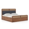 Hanoi Solid Wood Cane King Size Hydraulic storage Bed In Amber Walnut Finish Fabric Davis Plus