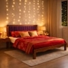 Linea Solid Wood Queen  Size Upholstered Bed Without Storage (Provincial Teak Finish, Purple Colour)