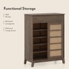 Fujiwara 20 Pair Solid Wood and Cane Shoe Cabinet With Drawer In Danish Walnut Finish