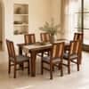 Globally Indian Giselle Solid Sheesham Wood 6 Seater Dining Table Set 6 Chairs Terracotta Orange