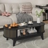 Oval Shaped Coffee Table With Storage, Fluted Accent Table For Living Room
