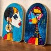 Abstract Women Face Wall Art Painting Set of 2 Gold Frame 16 x 24 Inch