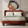 Nobella Opal Queen Size Bed in Orange Velvet with Spherical Legs, Oak Wood Frame & Hydraulic Storage