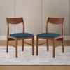 Augusta Solid Wood Dining Chair Set Of 2 In Dark Walnut Finish With Blue Fabric Colour