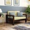 Madhavi 2 Seater Wooden Sofa (Creame Colour, Walnut Finish)