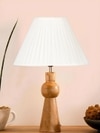 Devansh Off-White Cotton Vintage Straight Pleated   Lamp With Wood Base (12X19.25)