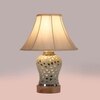 Devansh Off-White Cotton Shade Lamp With Wood & Mosaic Glass Base For Decoration/Office/Home/Gifting/Study For Decoration/Office/Home/Gifting/Study