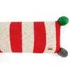 Streaky Knitted Oblong Pillow Cover With Pom Poms  Red Natural 35X7 Inches