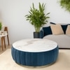 Brit Round Upholstered Coffee Table With Ms Base In Gold Colour & White Stone Top