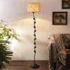 Abigail Beige Natural Fiber Floor Lamp with Black Iron Base