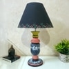 Pillar Antique Black Pink Stone Wooden Table Lamp in Multicolor