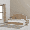 Pillowcastle Sofa Cum Bed Upholstered Bed With Brown Upholstered Panels At The Back In White and Brown Colour