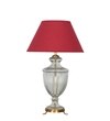 Mystic Hand Cut Rippled Glass And Brass Casted Metal Table Lamp With Maroon Cotton Shade