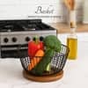 Cache Wire Basket With Wooden Base Black