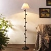 Caine Off White Fabric Floor Lamp with Black Iron Base